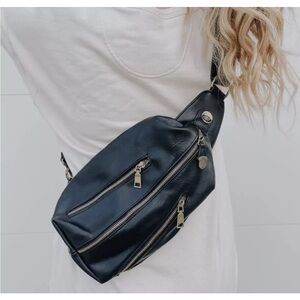 Brand new black vegan leather crossbody purse